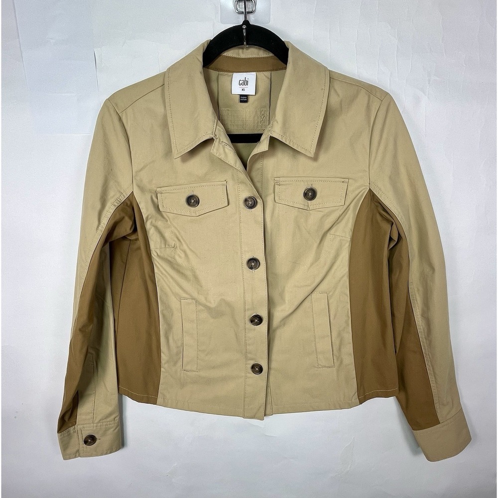 Cabi‎ Mason Jacket Women's Two Tone Tan Cotton Blend Sz XS Lightweight EUC